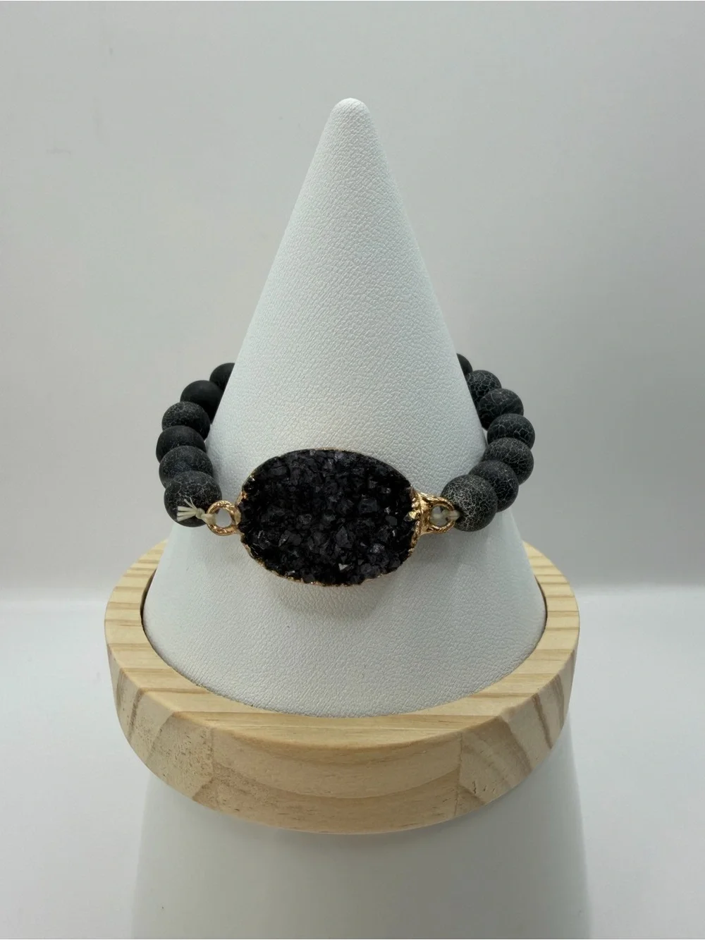 Black Druzy Stretch Bracelet | Spiderweb Bead Crystal Statement
